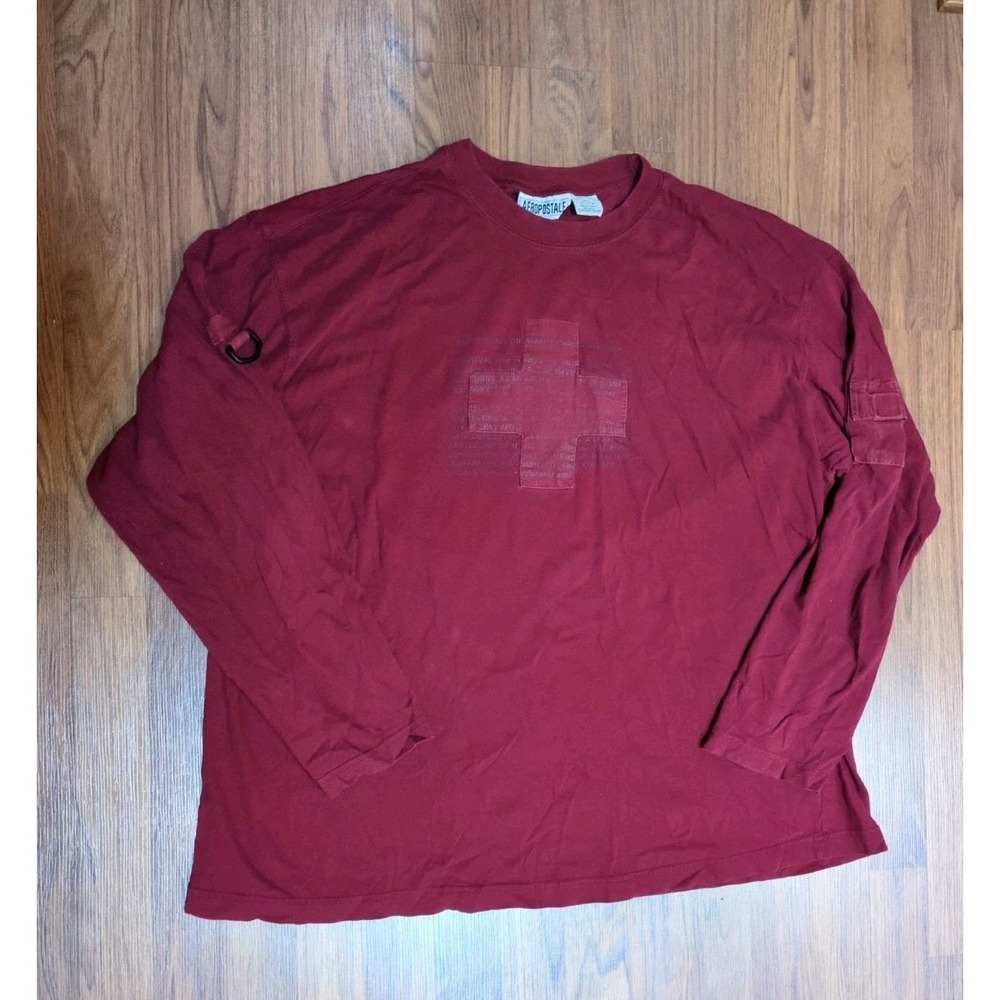 Vintage Aeropostale XL Cotton Streetwear Faded Red Graphic Long Sleeved Pocket